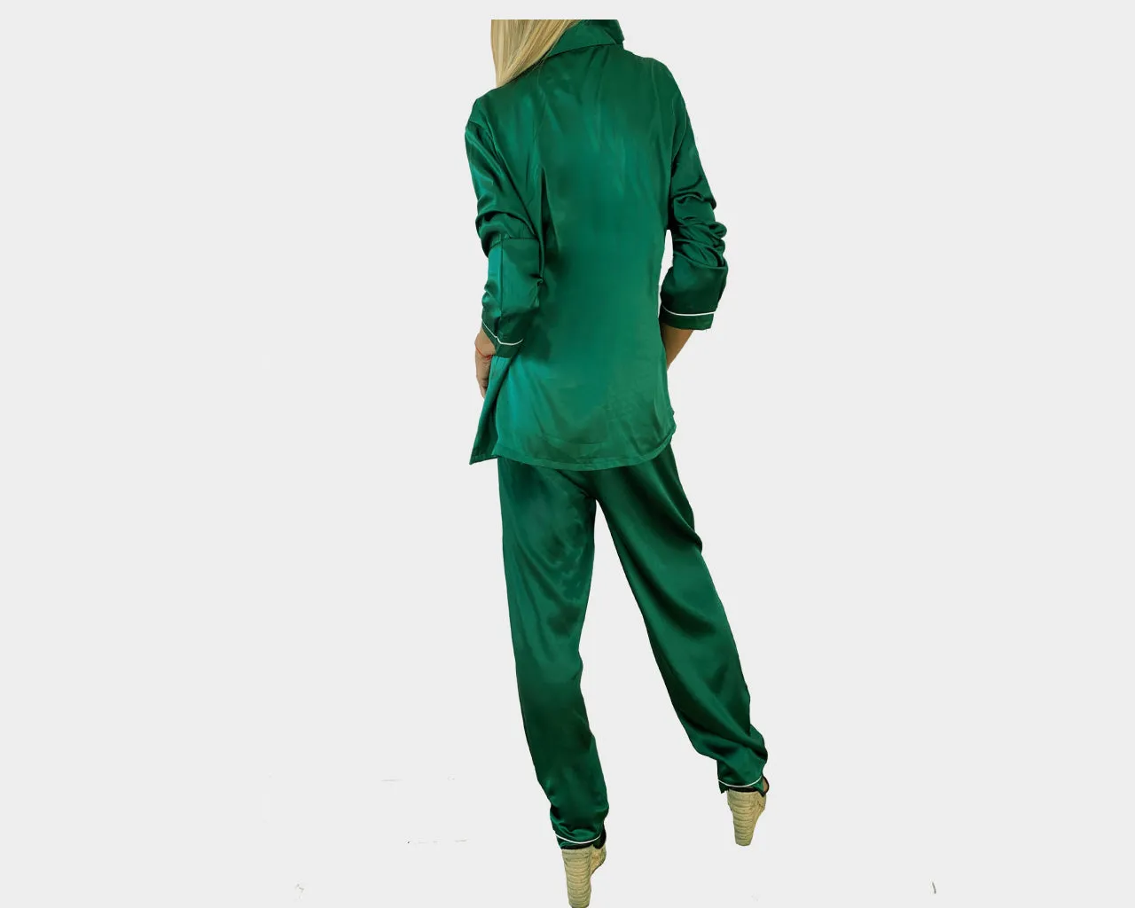 A. Regal Green organic silk loungewear - The Hamptons