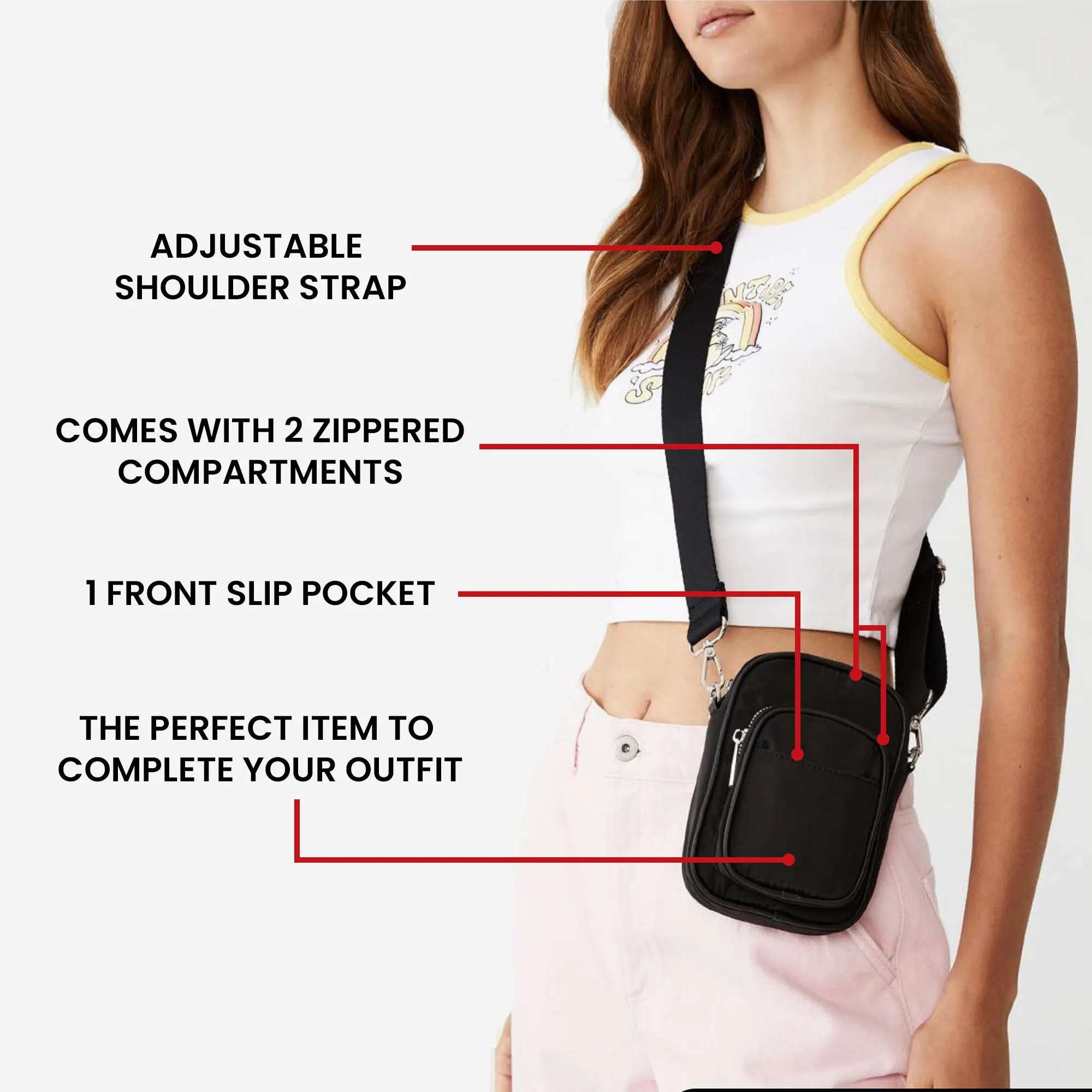 Adjustable Crossbody Bag | 0.9L, Microfibre
