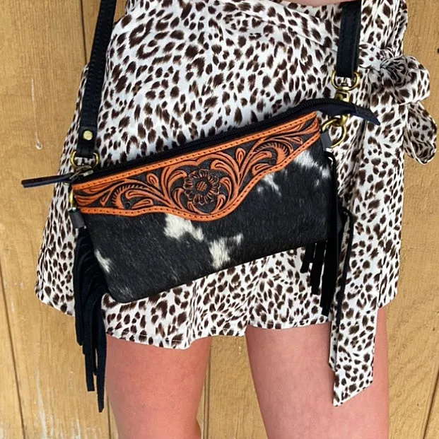 American Darling Fringe Tooled Hide Clutch