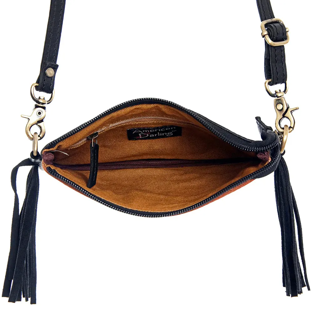 American Darling Fringe Tooled Hide Clutch