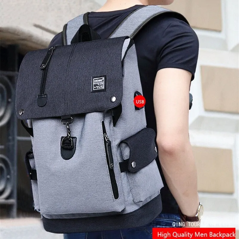 Anti-Theft Laptop Backpack Oxford Fabric College Travel Backpack with USB Charging Port Water Resistant For School Bags Boys