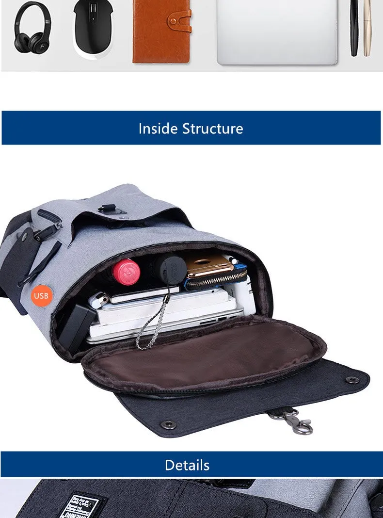 Anti-Theft Laptop Backpack Oxford Fabric College Travel Backpack with USB Charging Port Water Resistant For School Bags Boys