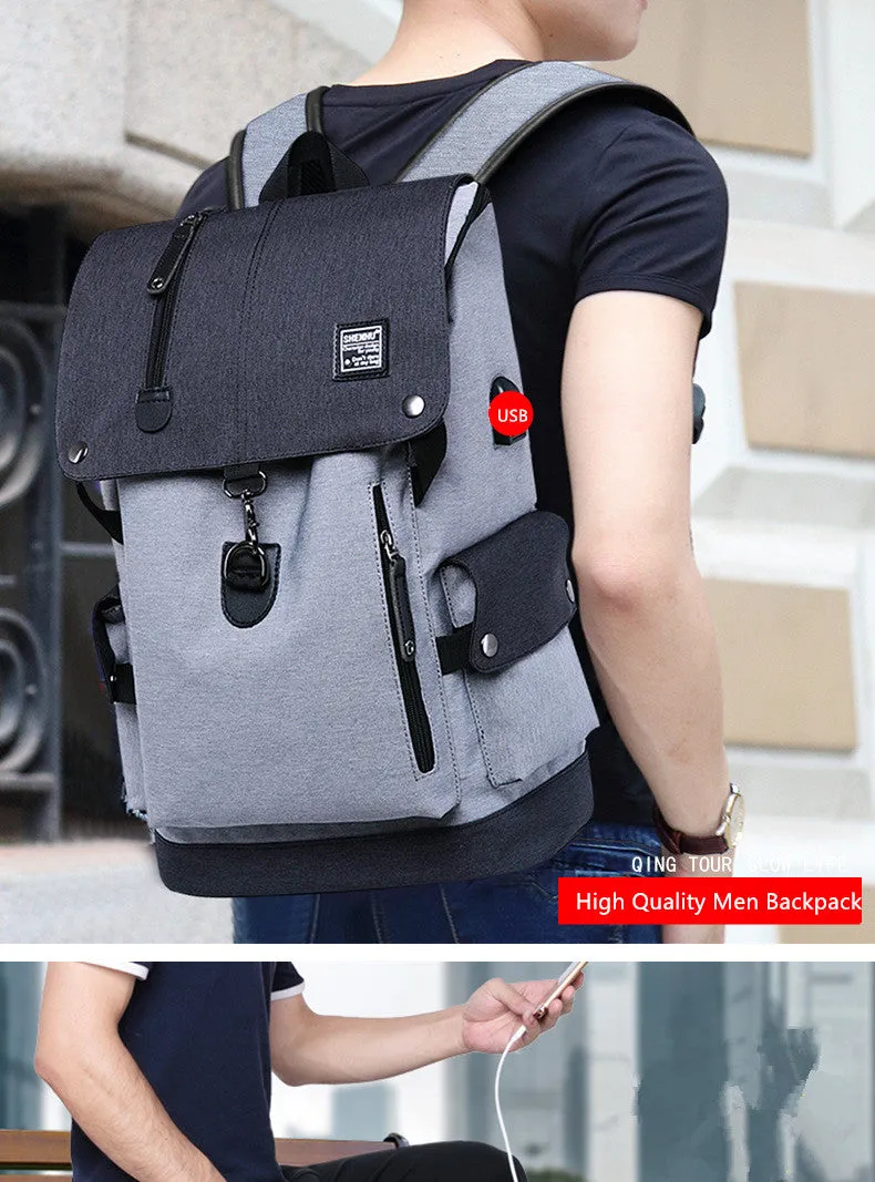 Anti-Theft Laptop Backpack Oxford Fabric College Travel Backpack with USB Charging Port Water Resistant For School Bags Boys