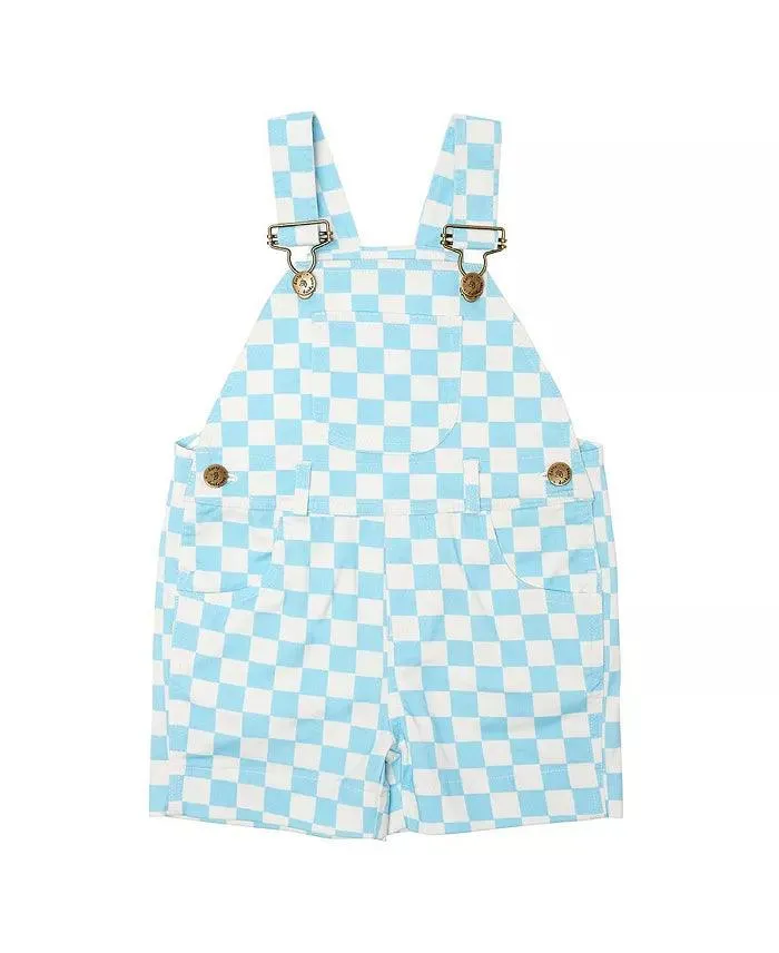 Baby Girls Jumpsuits and Rompers | Checkerboard Shorts - Blue | Dotty Dungarees