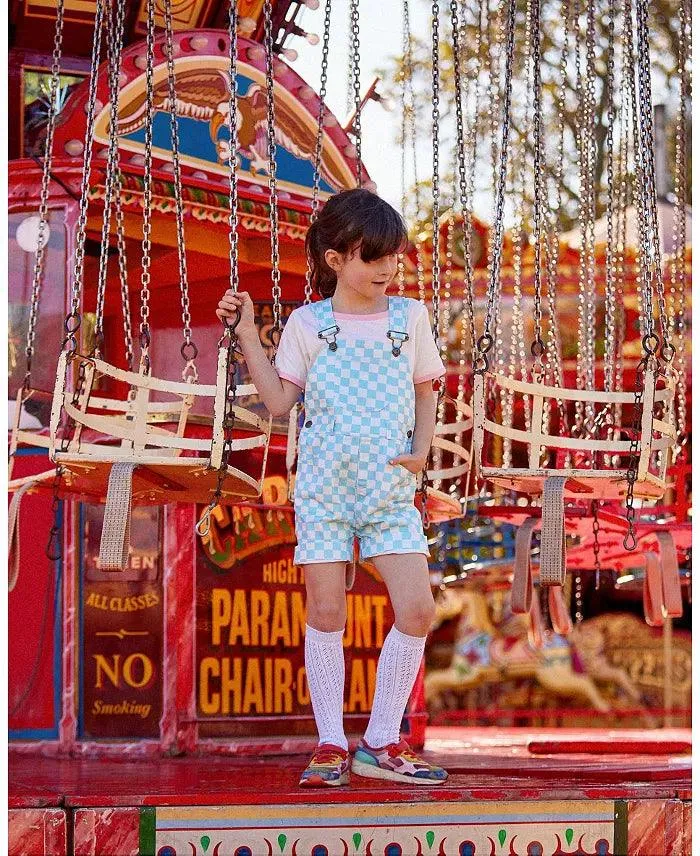 Baby Girls Jumpsuits and Rompers | Checkerboard Shorts - Blue | Dotty Dungarees