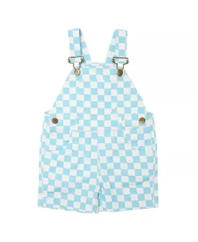 Baby Girls Jumpsuits and Rompers | Checkerboard Shorts - Blue | Dotty Dungarees