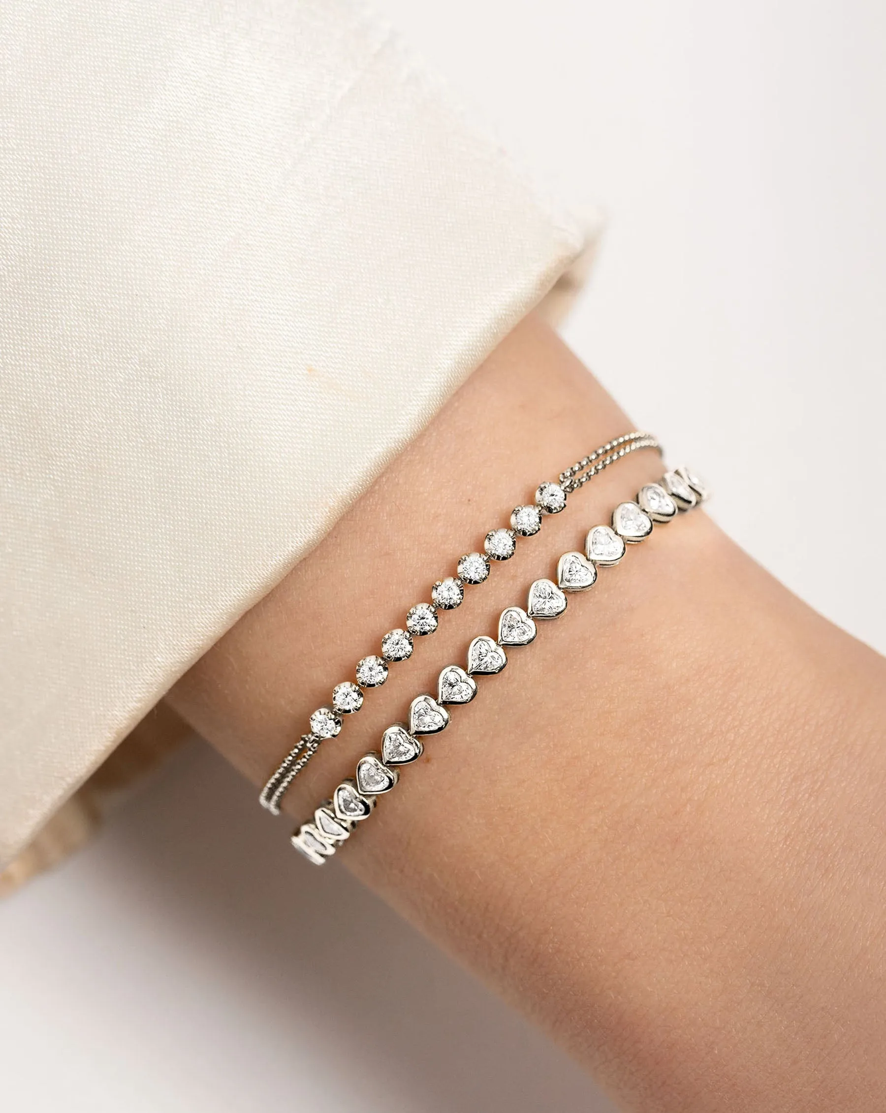 Bezel-Set Heart Diamond Tennis Bracelet