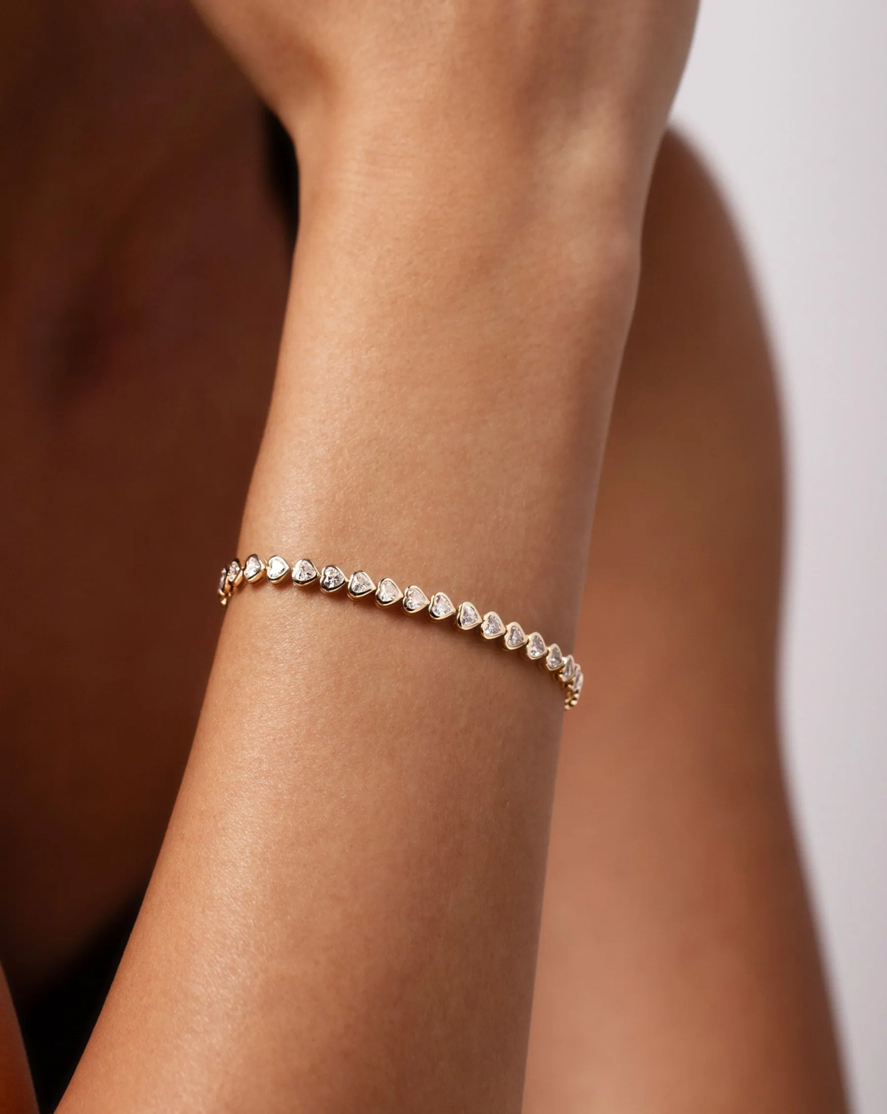 Bezel-Set Heart Diamond Tennis Bracelet