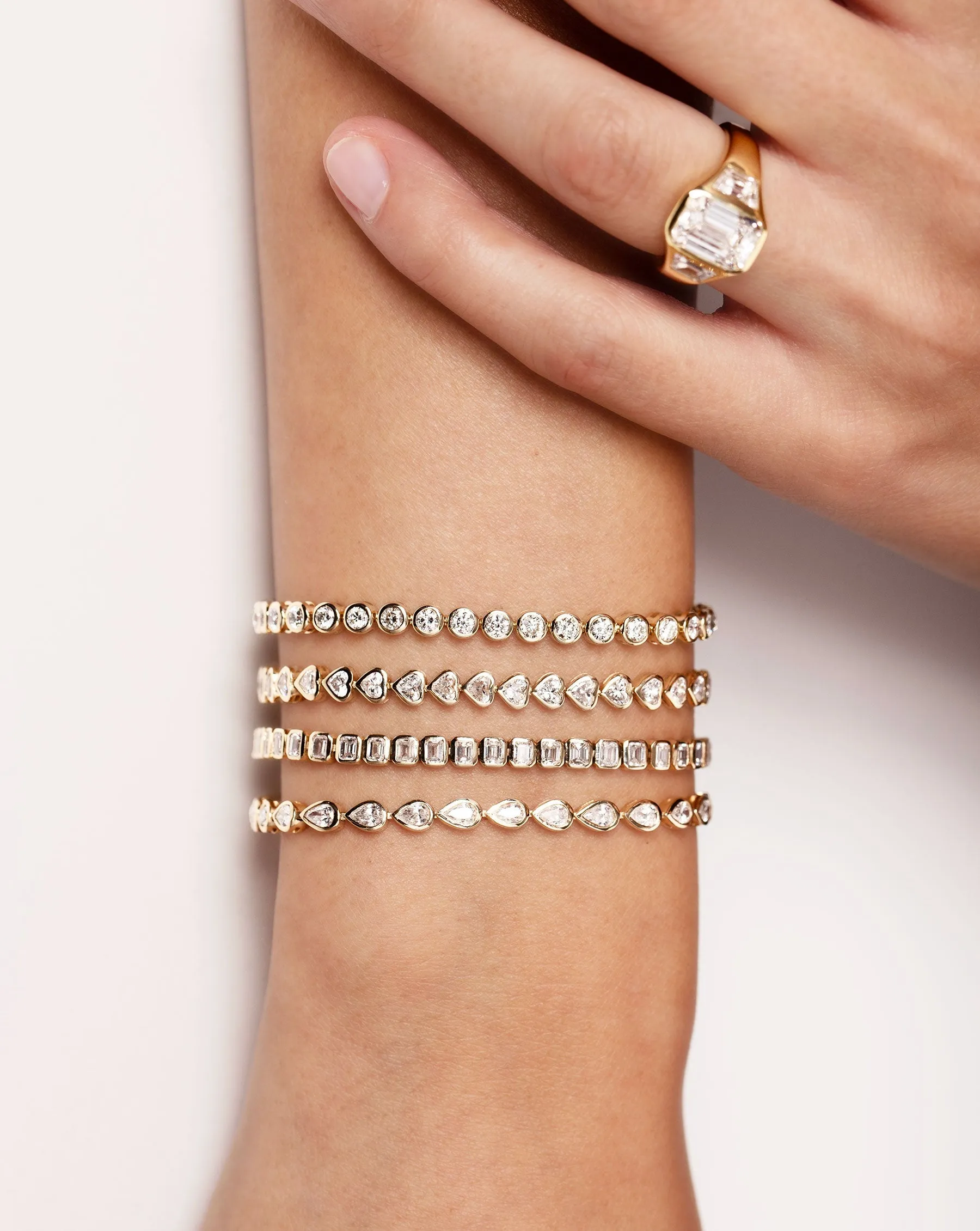 Bezel-Set Heart Diamond Tennis Bracelet