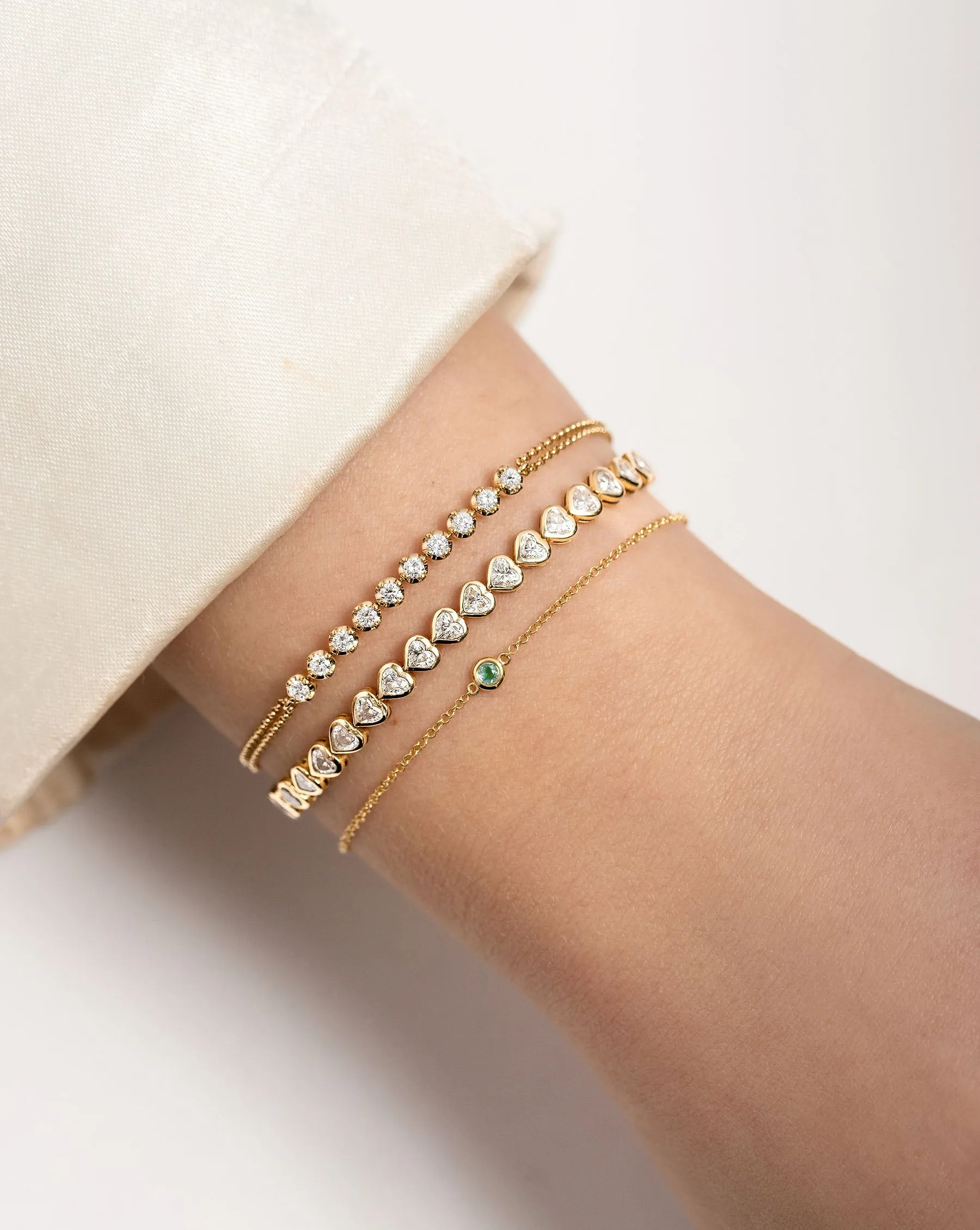 Bezel-Set Heart Diamond Tennis Bracelet