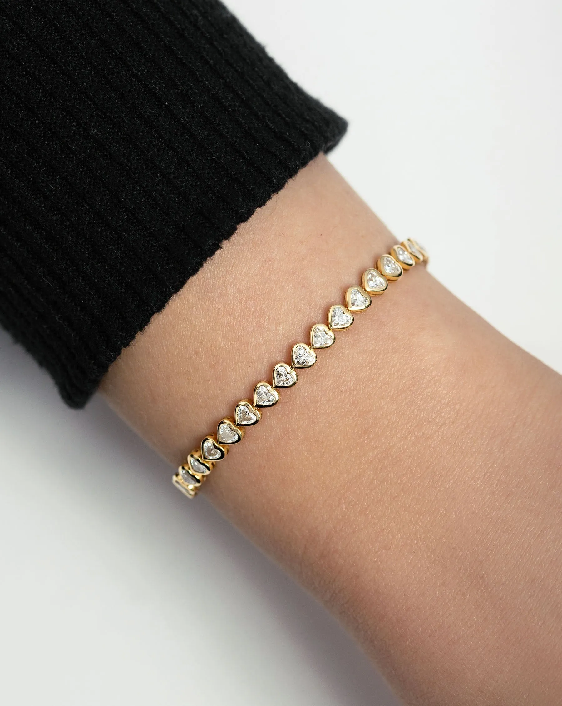 Bezel-Set Heart Diamond Tennis Bracelet