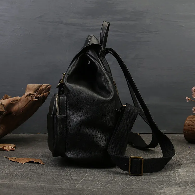Black Leather Backpack Purse Ladies Leather Rucksack Bag For Women