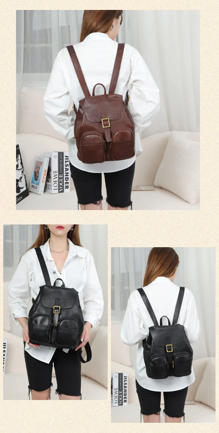 Black Leather Backpack Purse Ladies Leather Rucksack Bag For Women