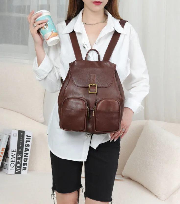 Black Leather Backpack Purse Ladies Leather Rucksack Bag For Women