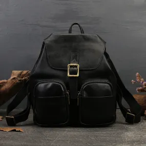 Black Leather Backpack Purse Ladies Leather Rucksack Bag For Women