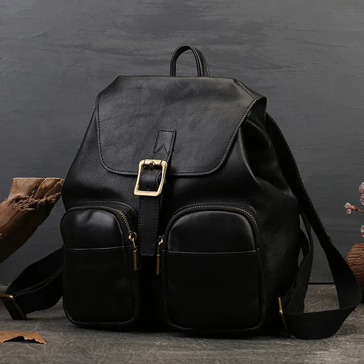 Black Leather Backpack Purse Ladies Leather Rucksack Bag For Women