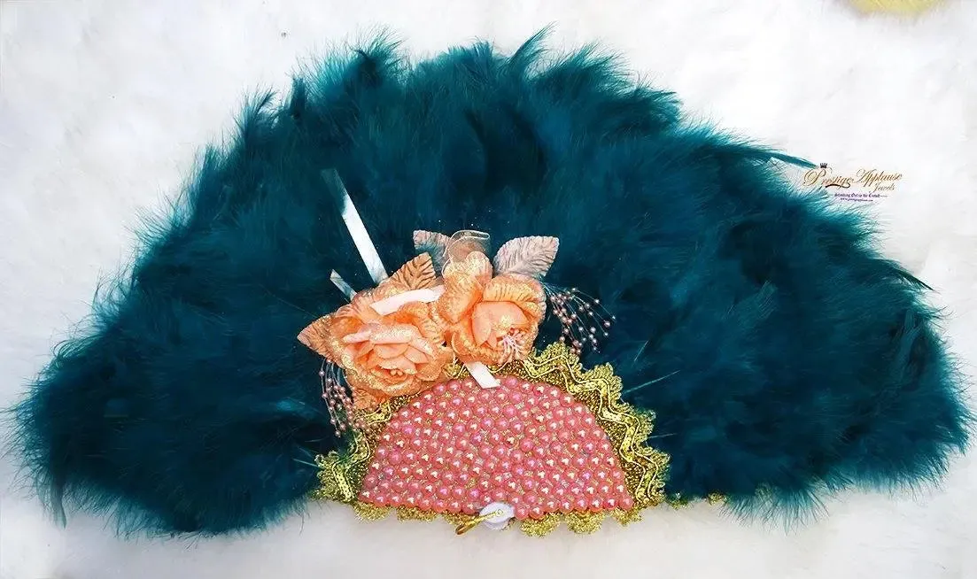 Customised Green & peach Hand fan wedding African Traditional engagement Nigeria Handfan