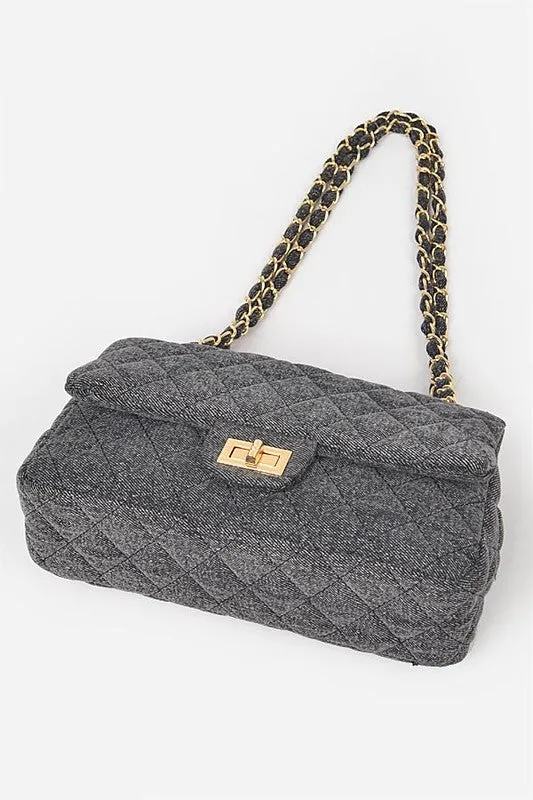 Denim Quilted Convertible Shoulder Bag