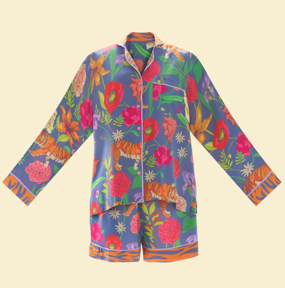 Floral Tiger Face in Indigo Pyjamas