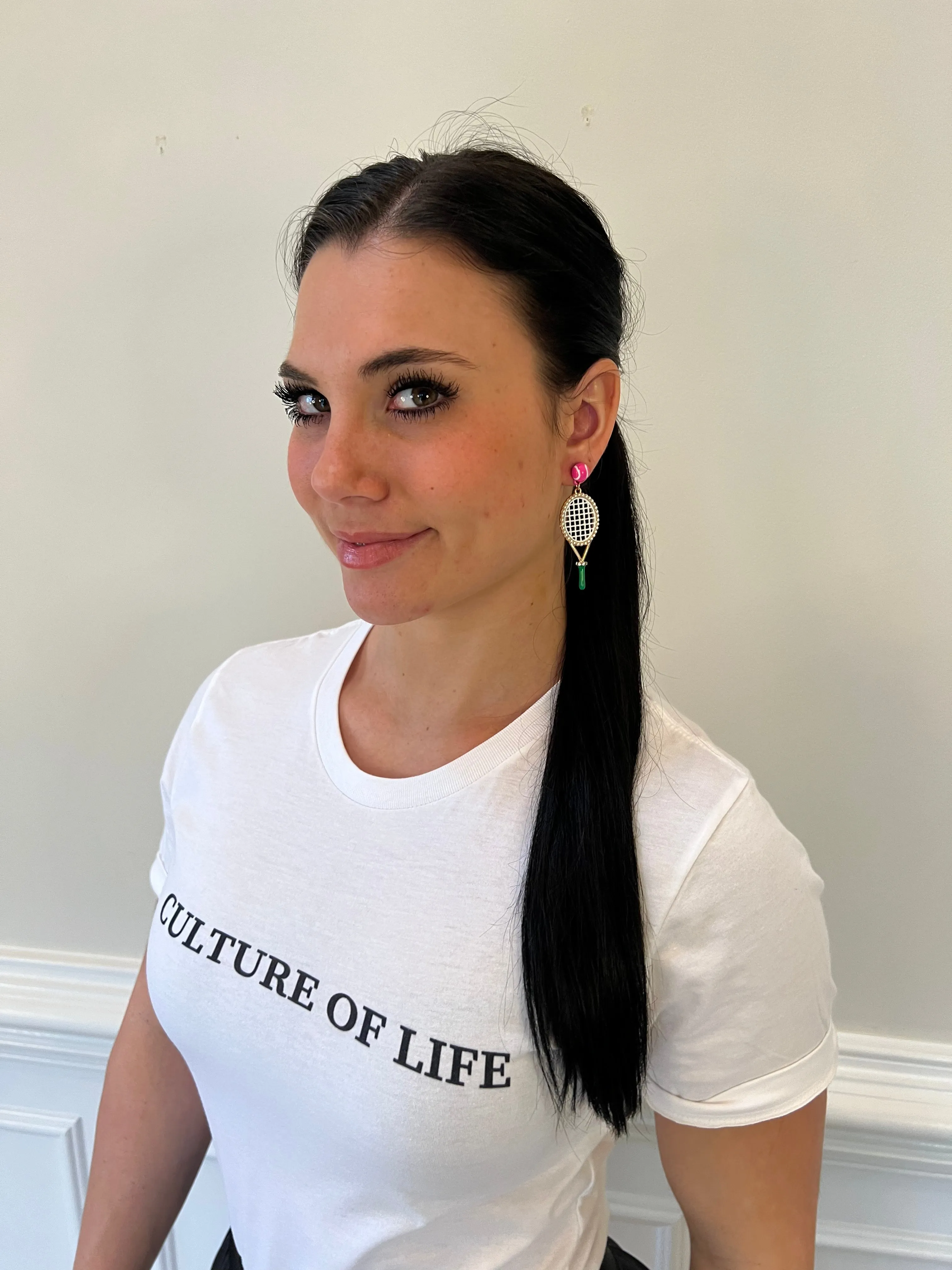 Gigi Tennis Earrings in Green & Pink