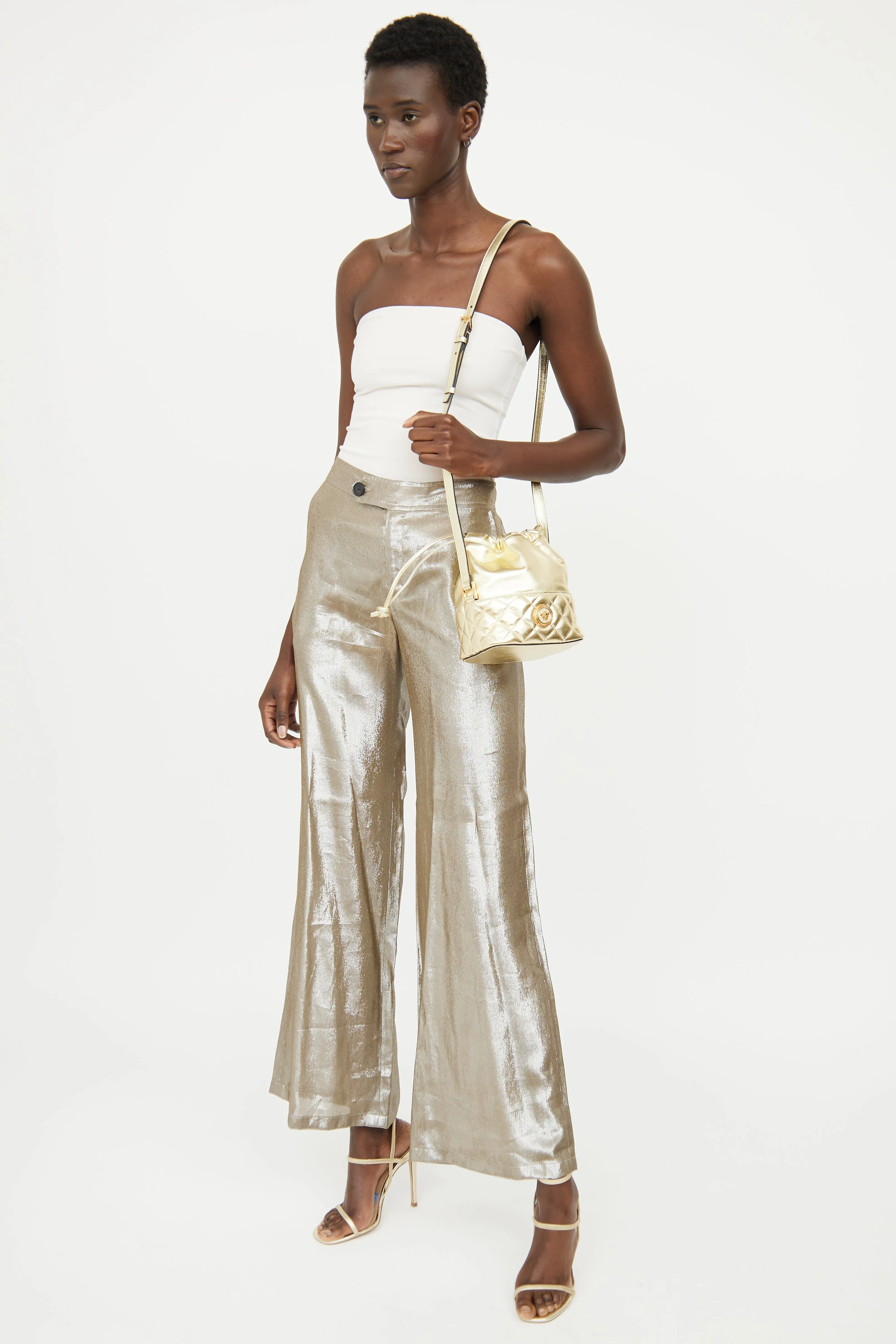 Gold Medusa Drawstring Bucket Bag