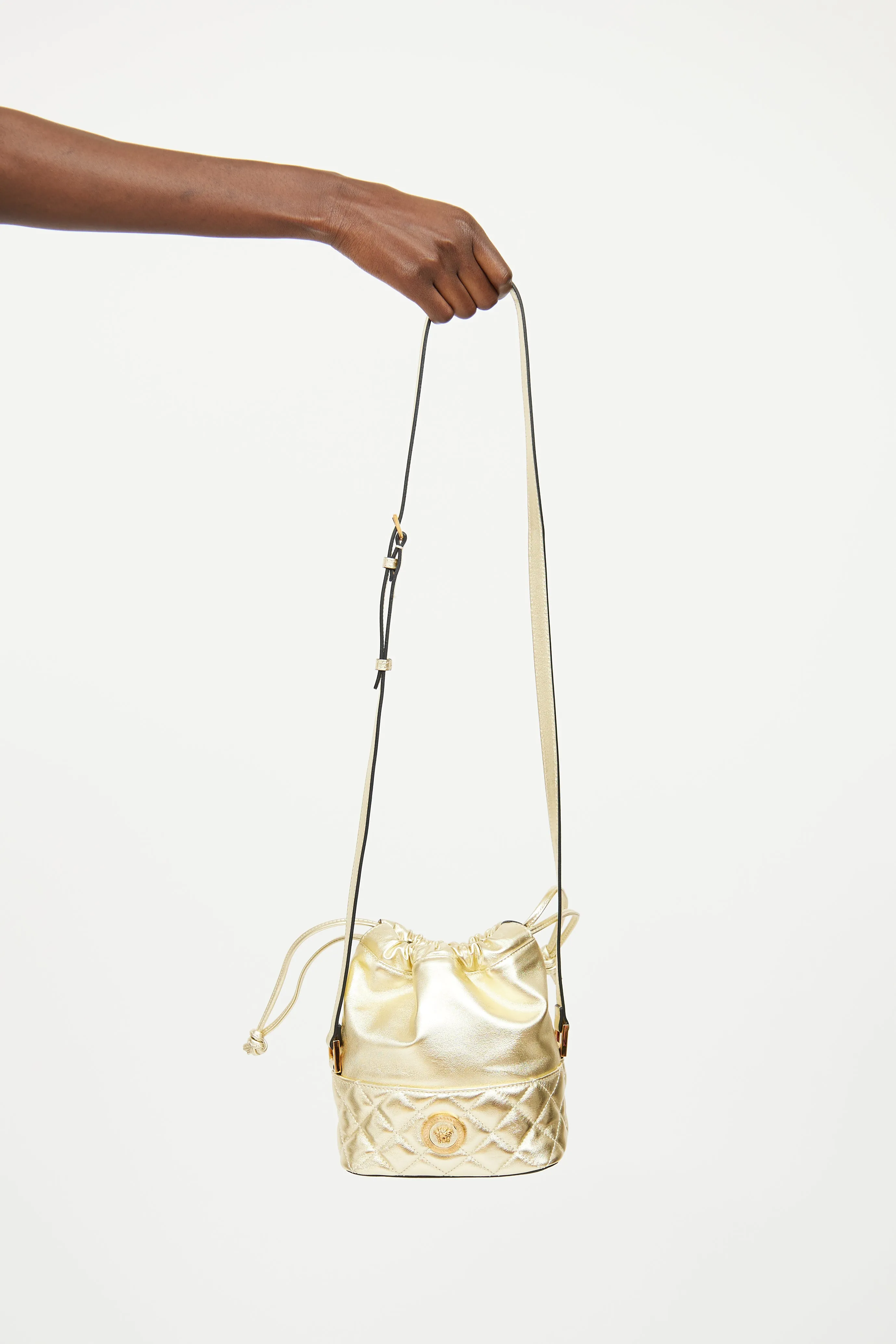 Gold Medusa Drawstring Bucket Bag