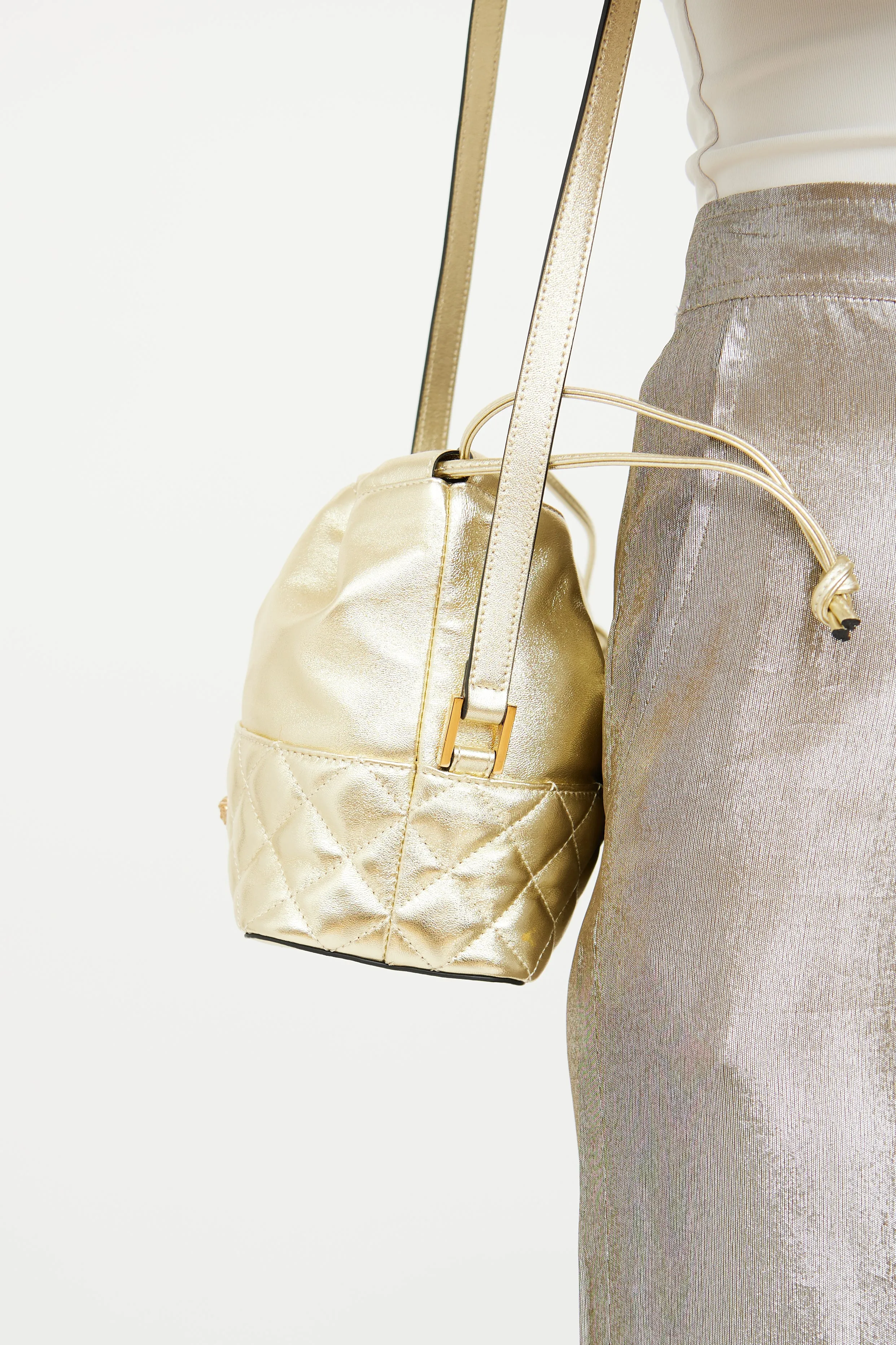 Gold Medusa Drawstring Bucket Bag