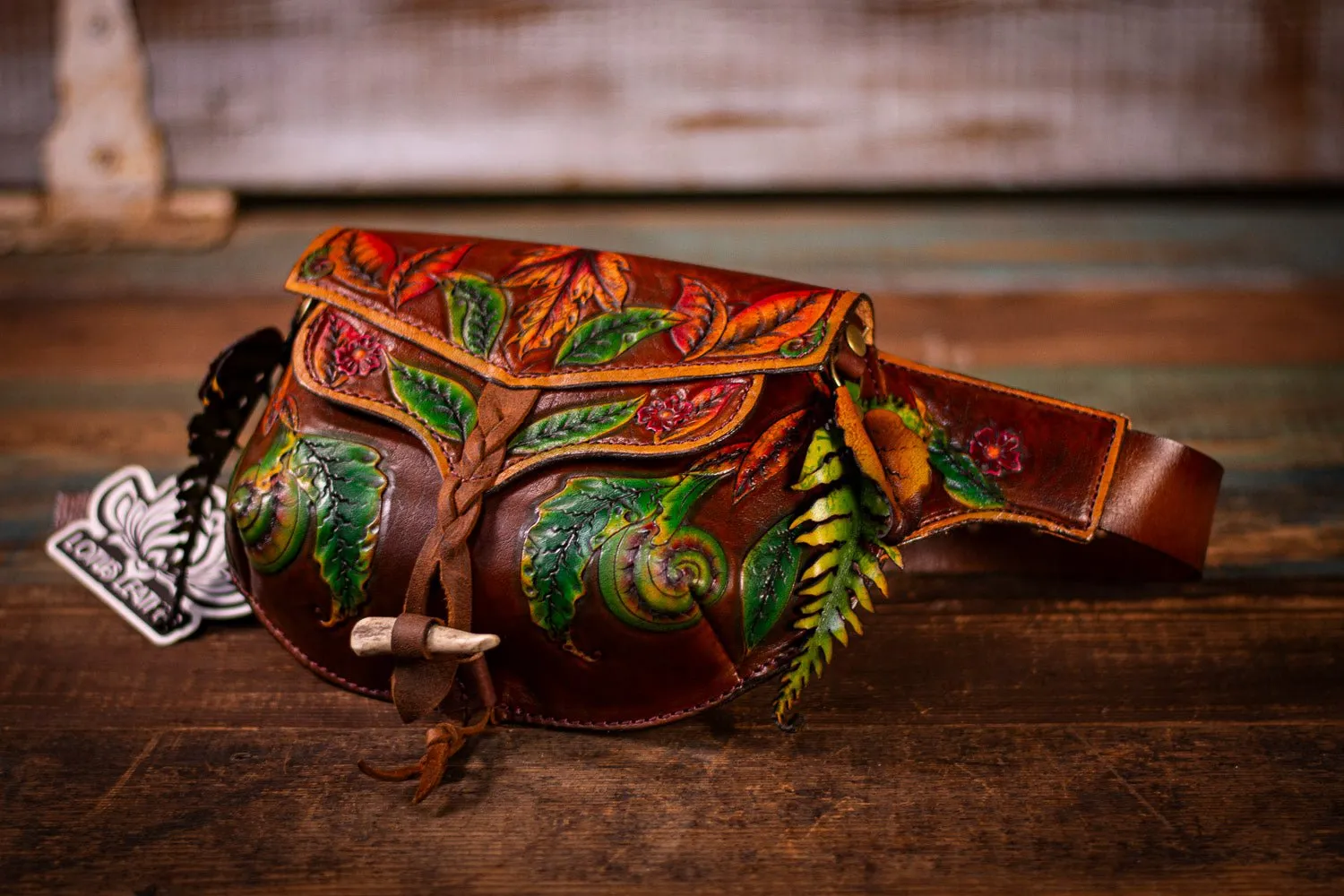 Handcrafted Leather Fanny Pack - Fern & Leaf Design for Festivals