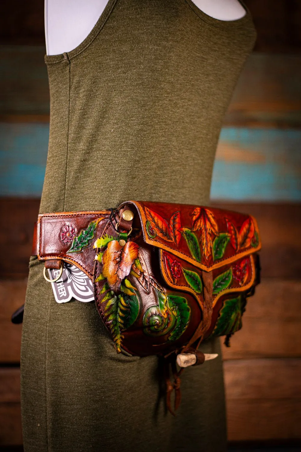 Handcrafted Leather Fanny Pack - Fern & Leaf Design for Festivals