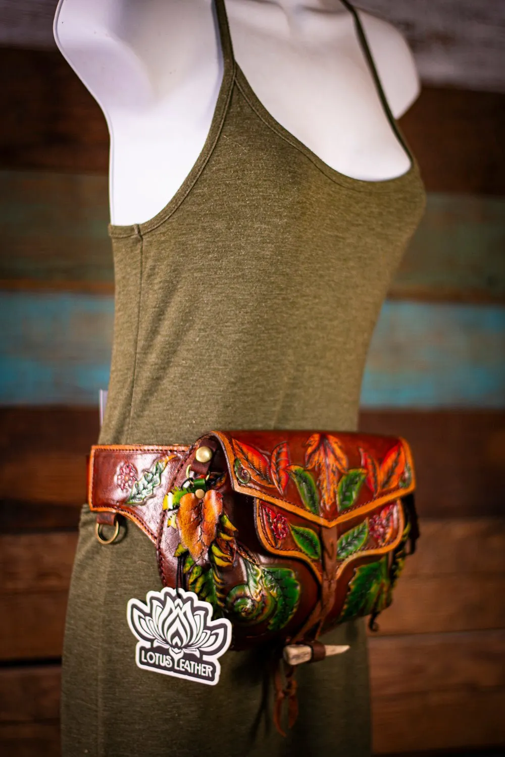 Handcrafted Leather Fanny Pack - Fern & Leaf Design for Festivals