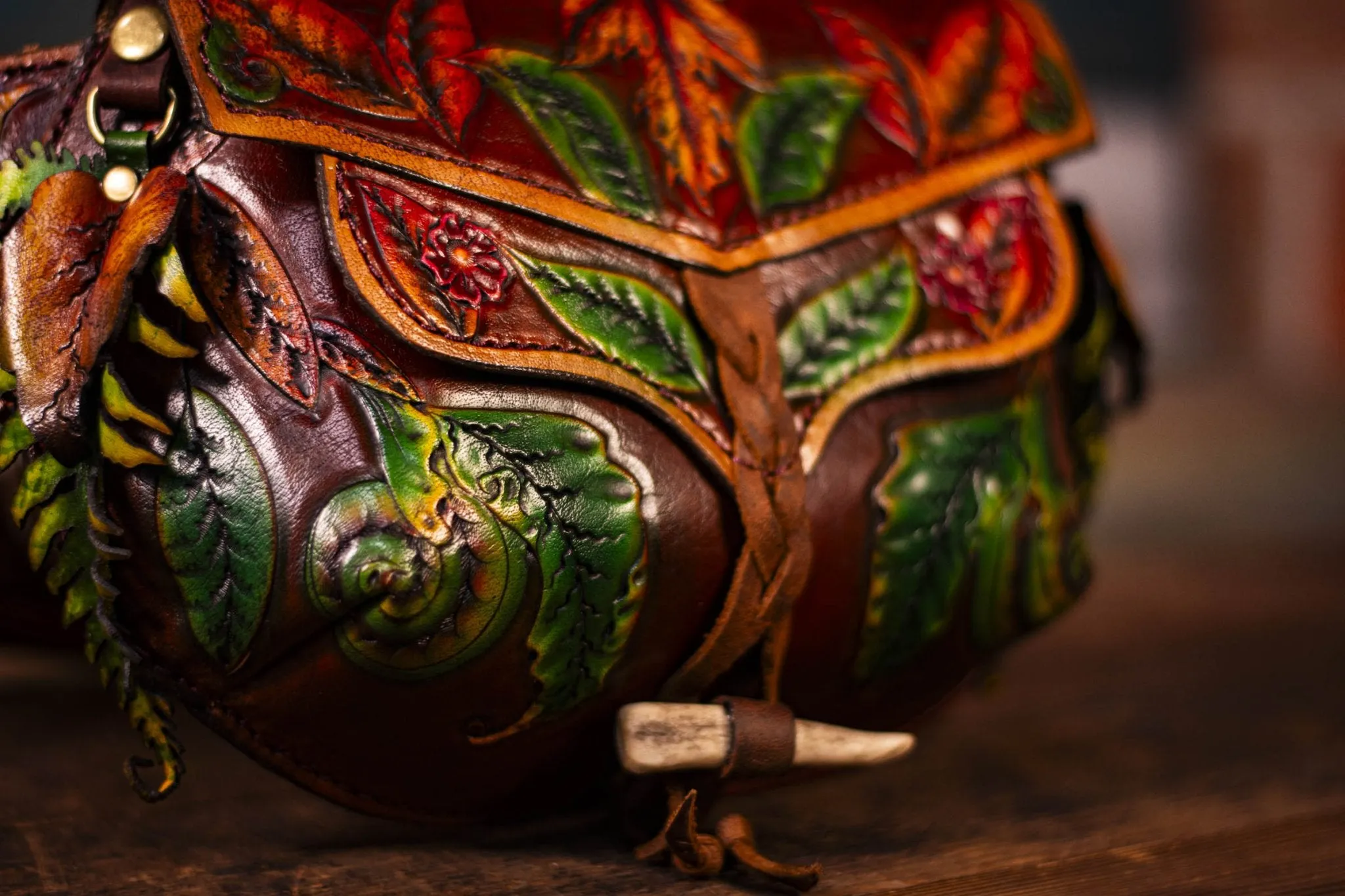 Handcrafted Leather Fanny Pack - Fern & Leaf Design for Festivals