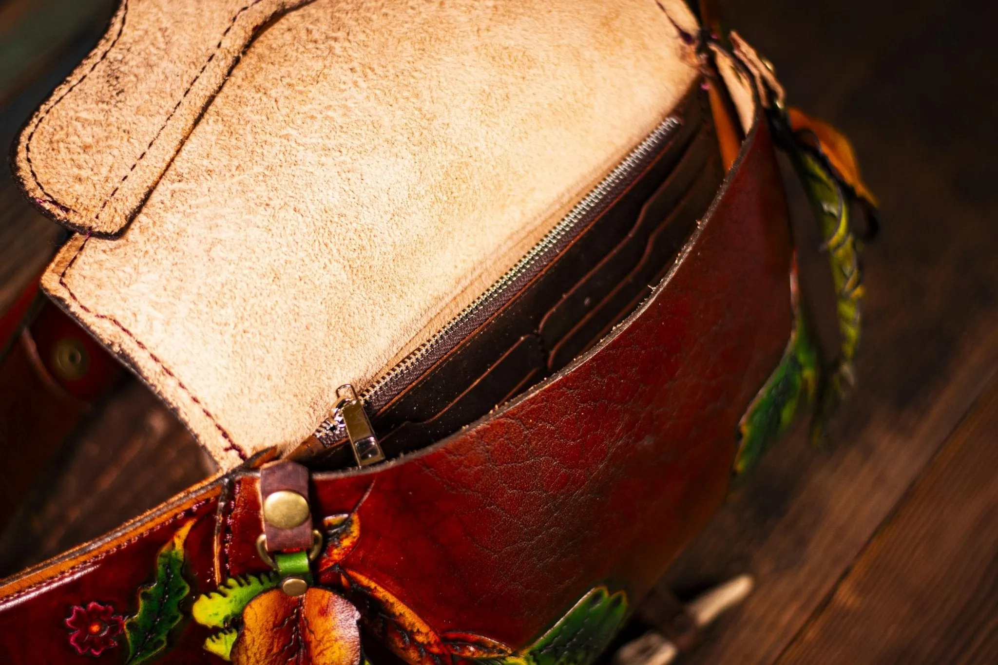 Handcrafted Leather Fanny Pack - Fern & Leaf Design for Festivals