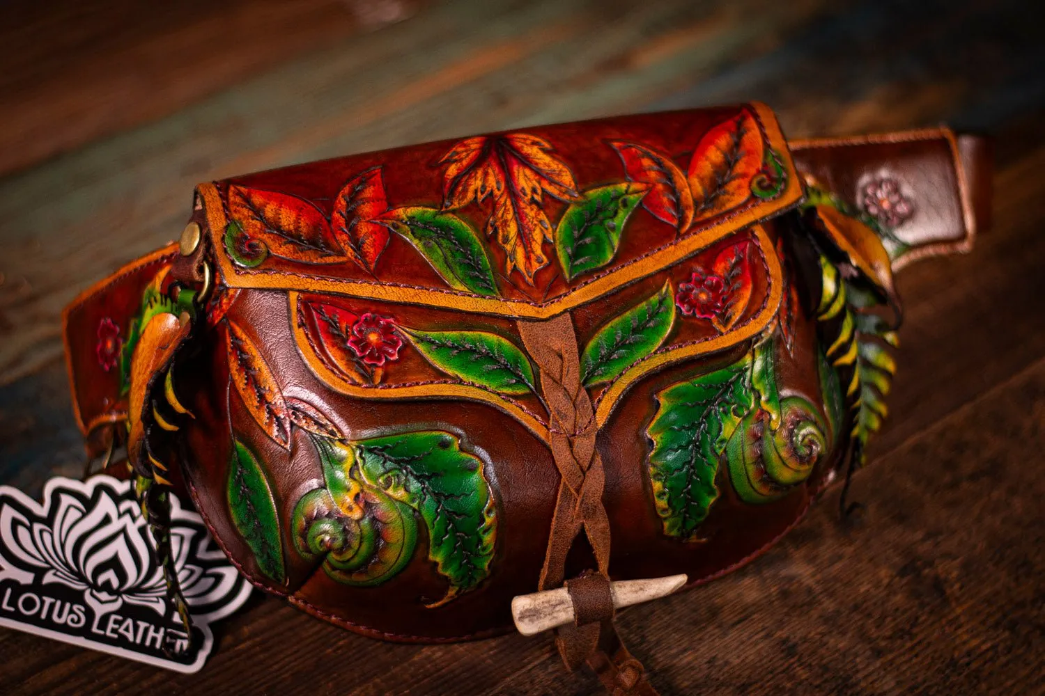 Handcrafted Leather Fanny Pack - Fern & Leaf Design for Festivals
