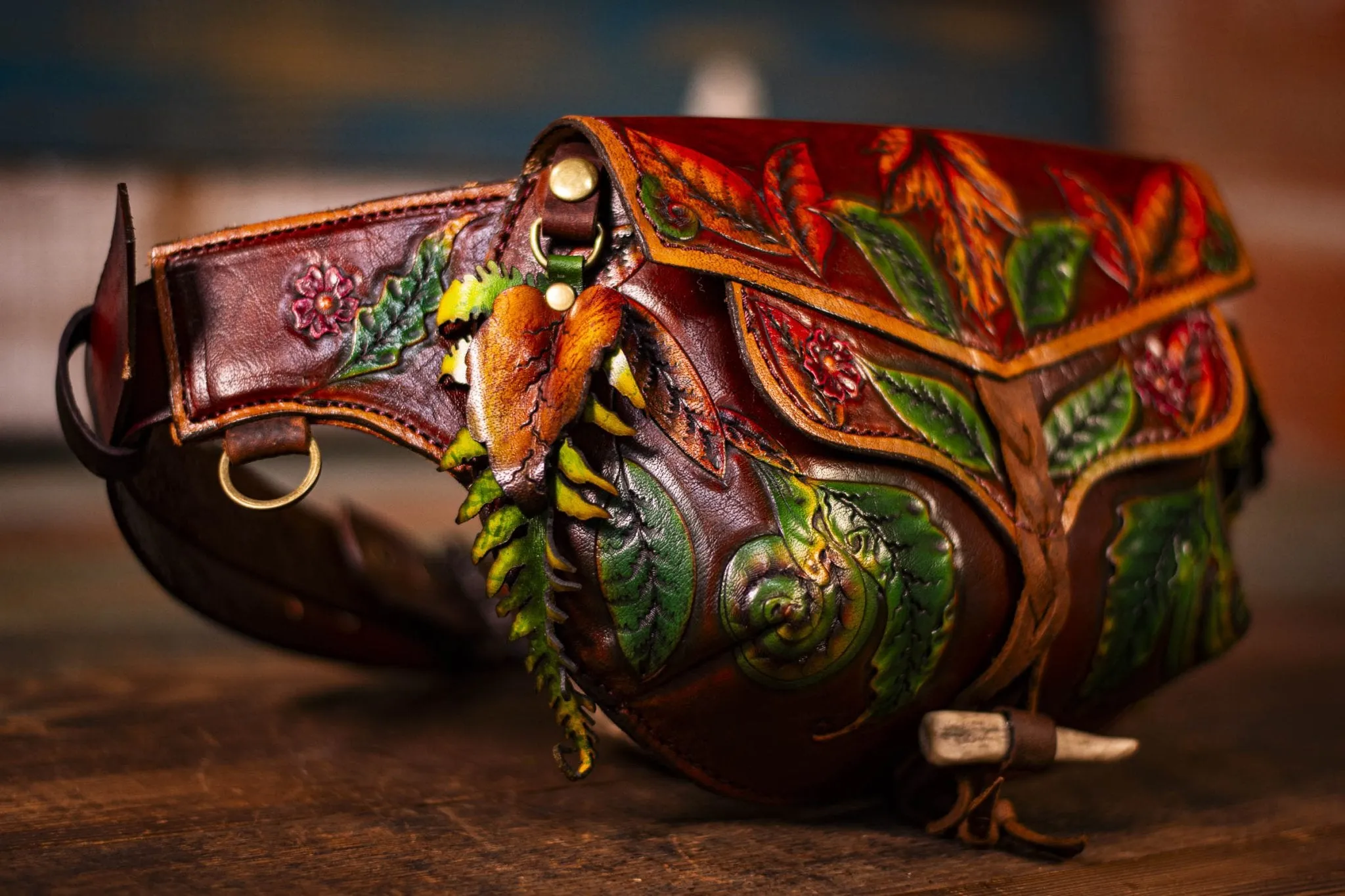 Handcrafted Leather Fanny Pack - Fern & Leaf Design for Festivals