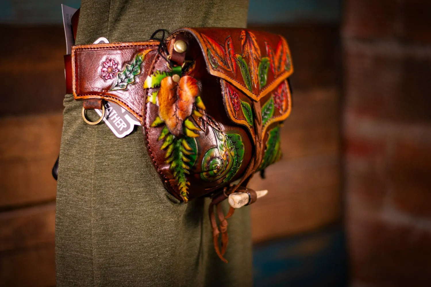 Handcrafted Leather Fanny Pack - Fern & Leaf Design for Festivals