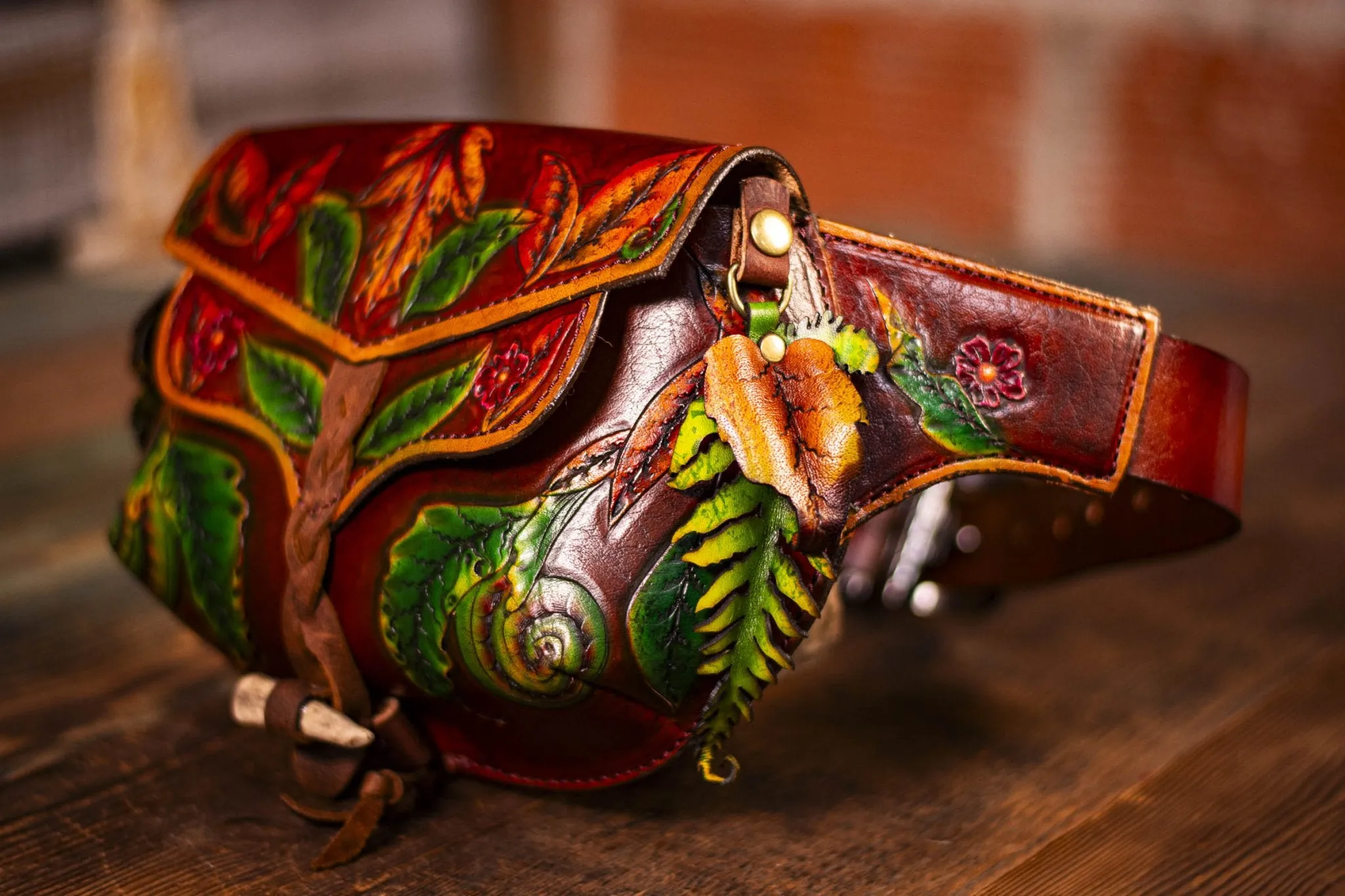 Handcrafted Leather Fanny Pack - Fern & Leaf Design for Festivals