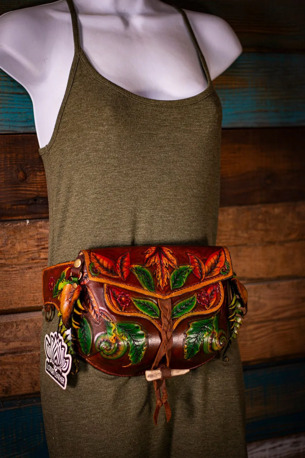 Handcrafted Leather Fanny Pack - Fern & Leaf Design for Festivals