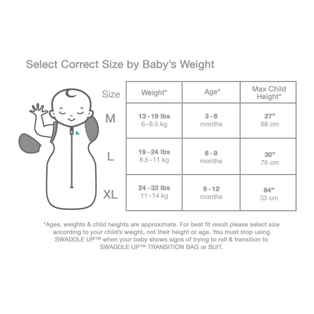 Love To Dream Swaddle UP Transition Bag Lite 0.2 TOG - You Are My in Grey (Large, 18.5-24 lbs)