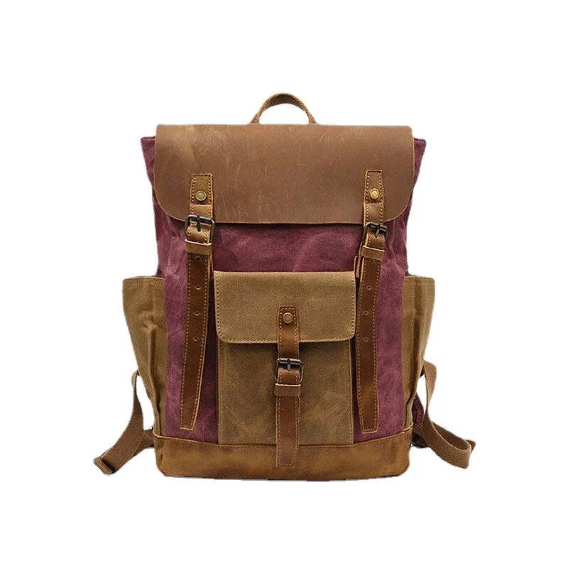 Men Retro Vintage Canvas Leather Backpack Sports Climbing Bag Travel Anti-theft Backpack