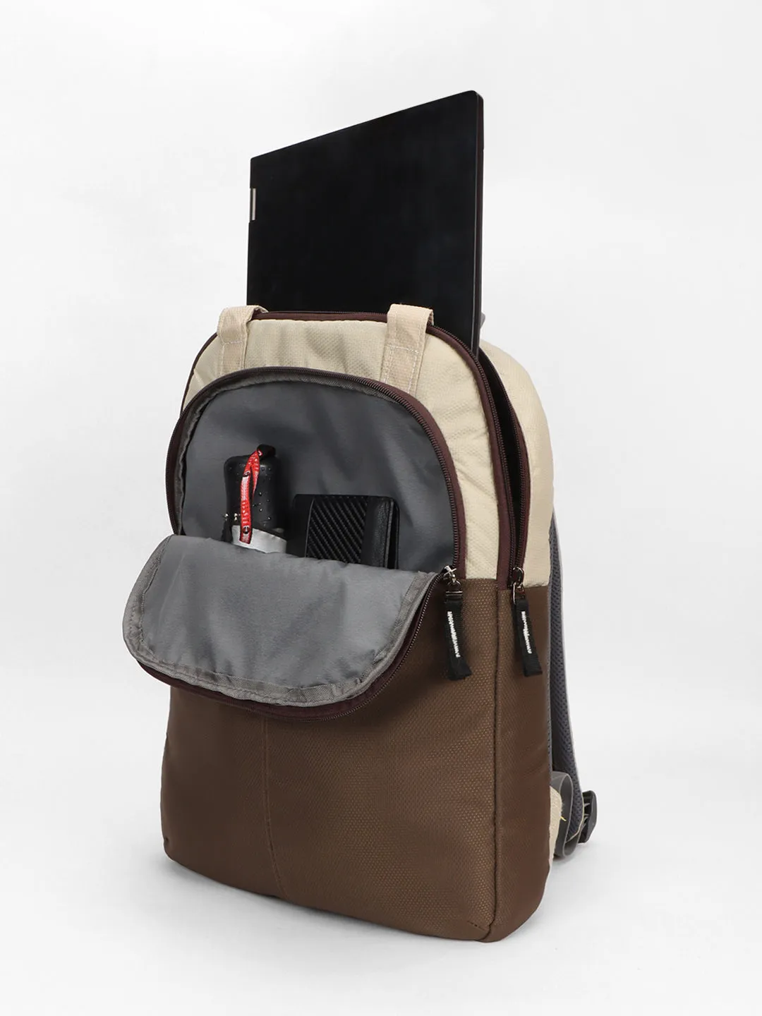 Men's Brown & Cream Travel Backpack with adjustable shoulder strap