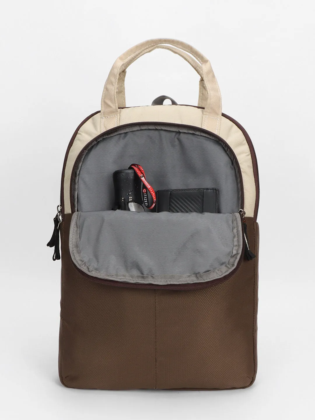Men's Brown & Cream Travel Backpack with adjustable shoulder strap