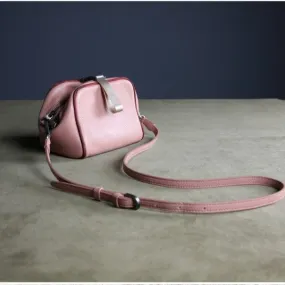 Mini Womens Pink Leather Shoulder Bag Cube Double Zip Leather Crossbody Purse for Ladies