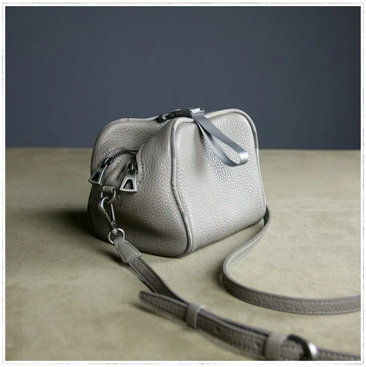 Mini Womens Pink Leather Shoulder Bag Cube Double Zip Leather Crossbody Purse for Ladies