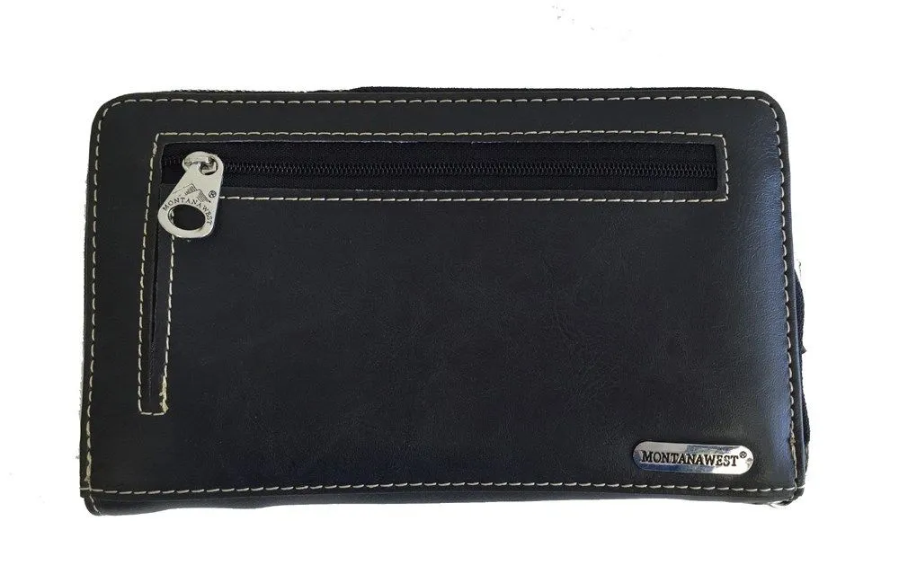 Montana West Concealed Carry Western Tooled Leather Crossbody Purse and Wallet - Black
