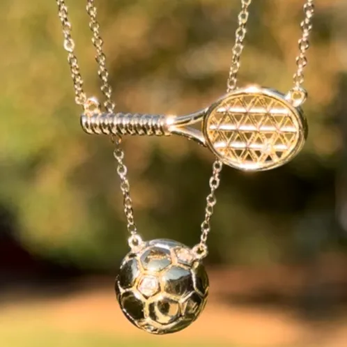 New! Diamond Tennis Racket Necklace