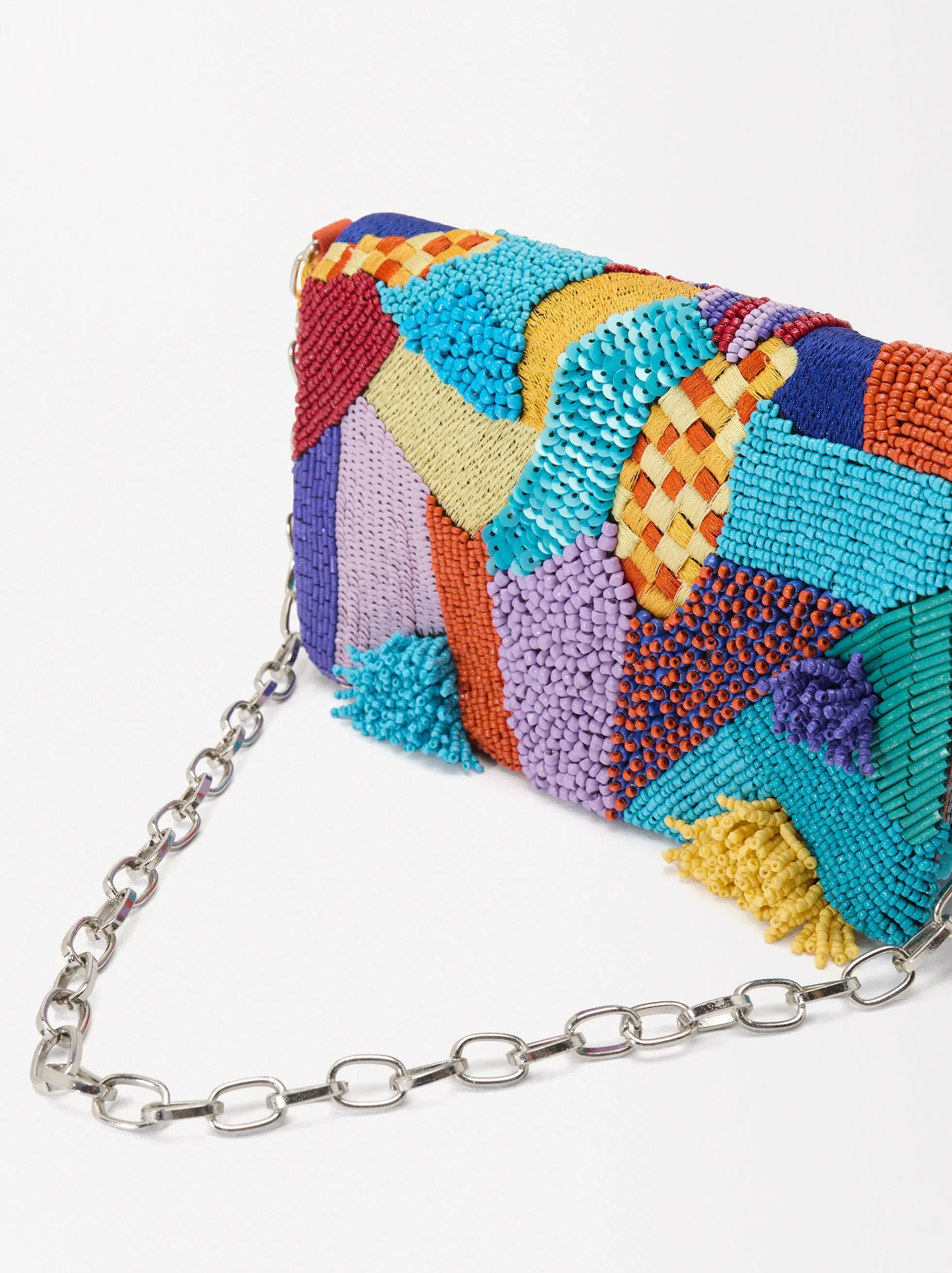 New w Tag PARFOIS embellished sequin and beads Baguette with detachable sling strap.
