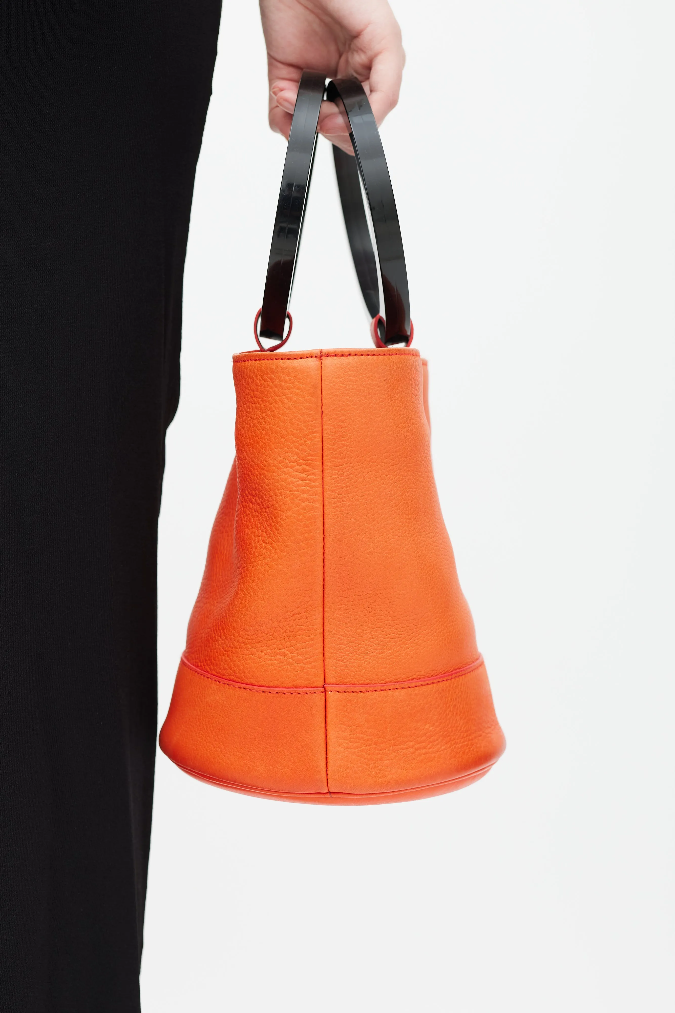 Orange & Black Leather Bonsai Bucket Bag
