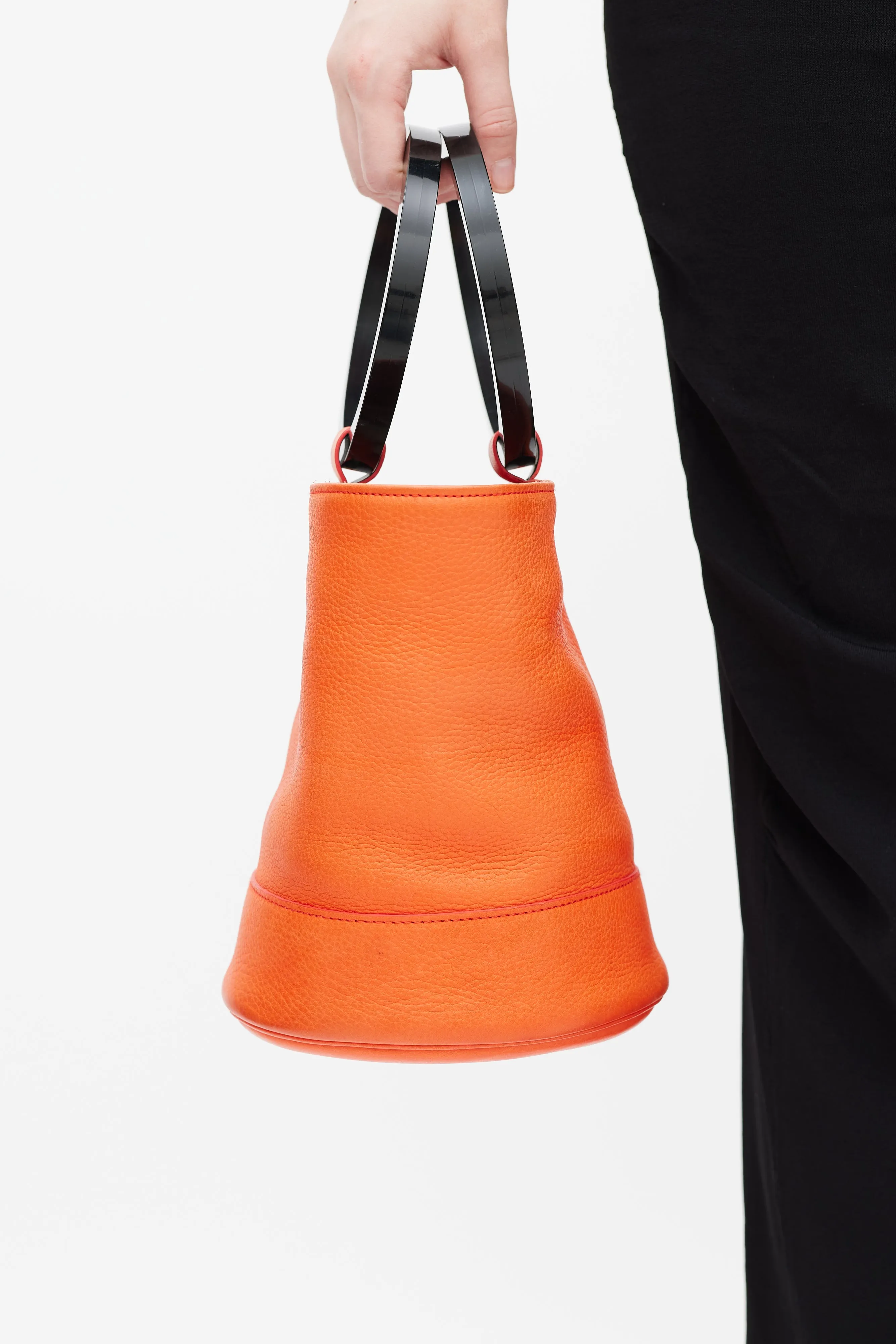 Orange & Black Leather Bonsai Bucket Bag
