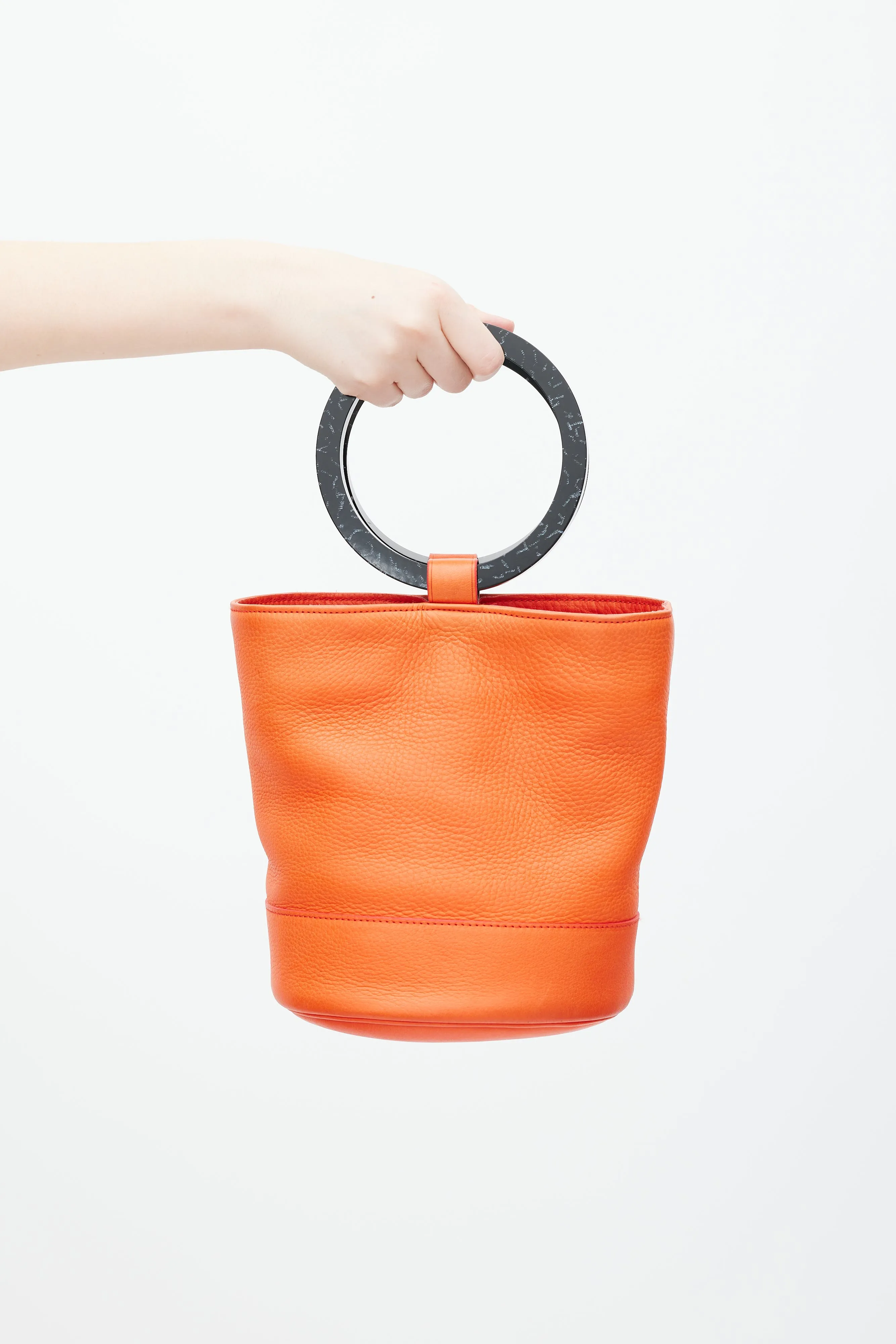 Orange & Black Leather Bonsai Bucket Bag