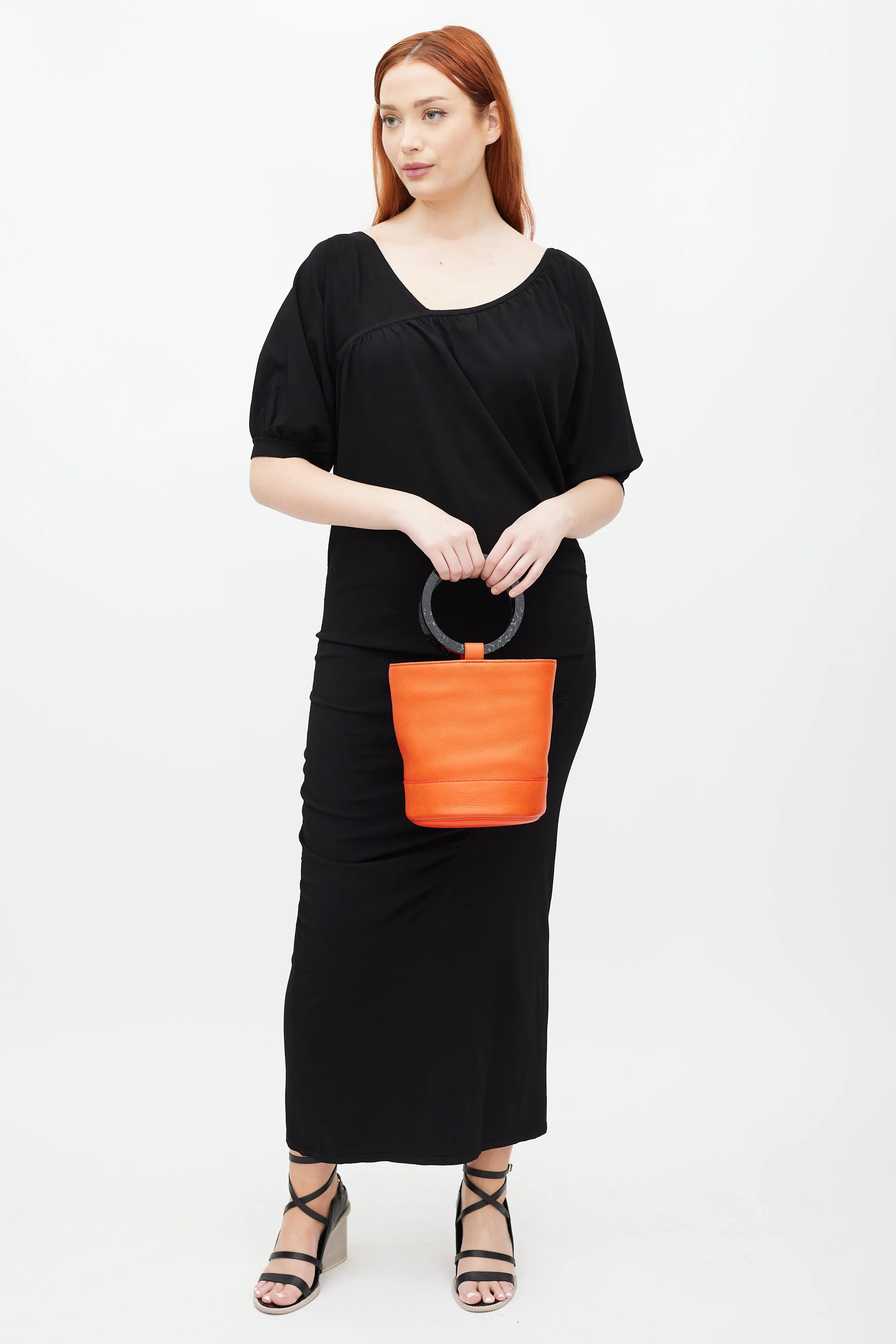 Orange & Black Leather Bonsai Bucket Bag